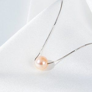 7.7mm-8.5mm Freshwater cultured Pink Pearl Necklace in S925 Sterling Silver!
